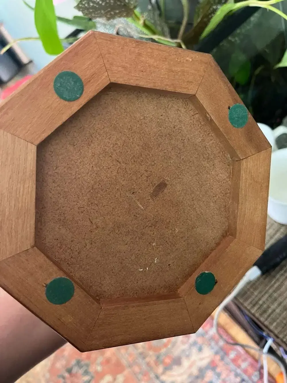 Vintage Octagonal Wooden Jewelry Box with Floral Glass Lid